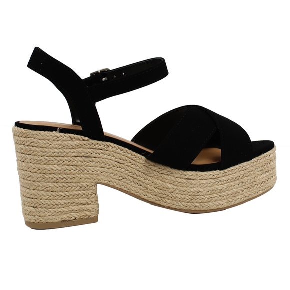 Size 8.5 Black Criss Cross Ankle Strap Espadrille - Picture 3 of 6